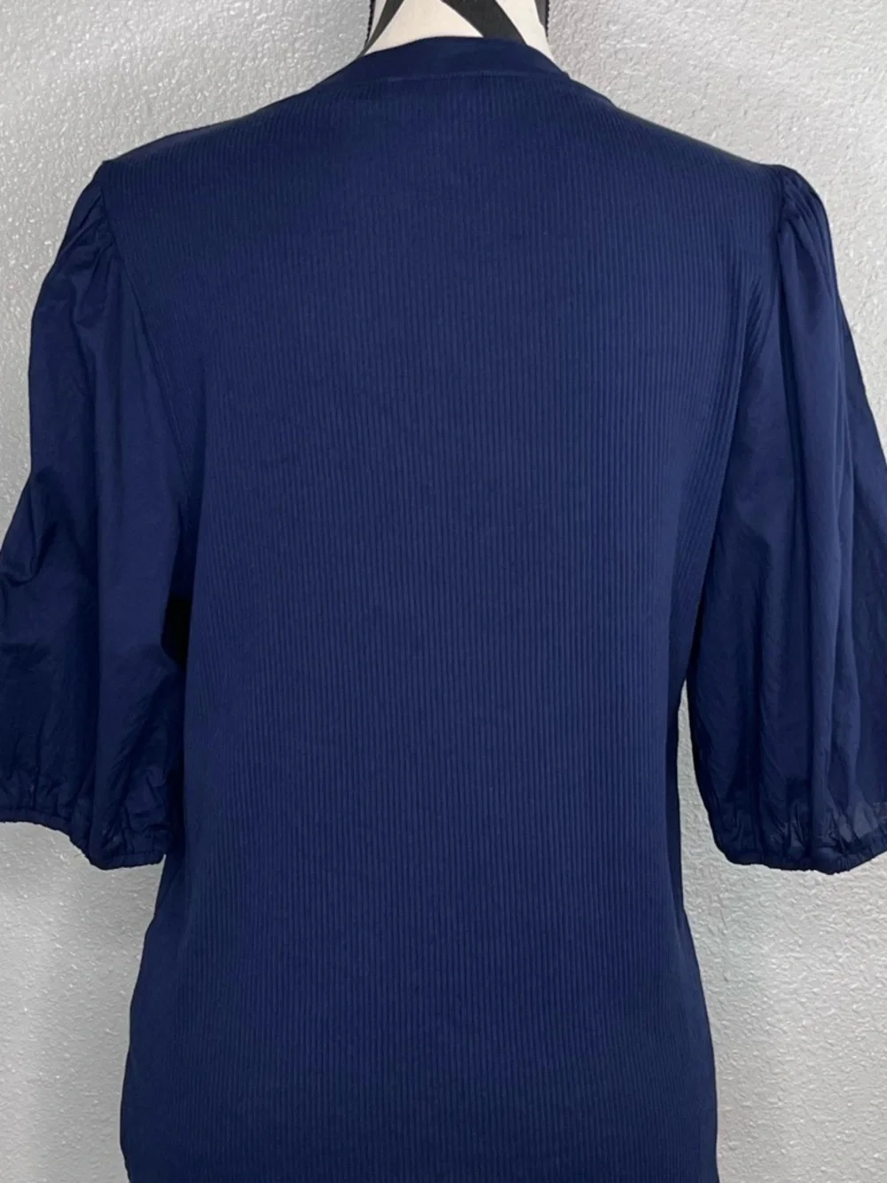 J. Crew Sz XL Navy Blue Perfect Rib Puff-sleeve Henley Shirt